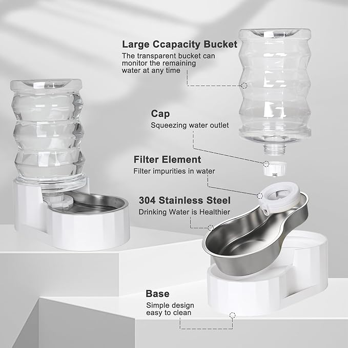 RIZZARI Automatic Gravity Pet Dispenser: Helps Prevent Urinary Stones - an Activated Carbon Ion Exchange System - Removes Odors - Softens Water -6.5L Large Capacity Stainless Steel - Living Room
