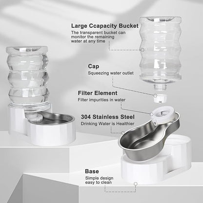 RIZZARI Automatic Gravity Pet Dispenser: Helps Prevent Urinary Stones - an Activated Carbon Ion Exchange System - Removes Odors - Softens Water -6.5L Large Capacity Stainless Steel - Living Room
