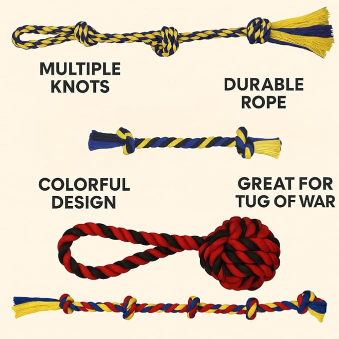 Dog Rope Toys Heavy Chew Toys for Medium & Large Breed Dogs – Durable Rope Toy, for Teething, Chewing, and Interactive Play (7 pcs Dog Toys Combo)