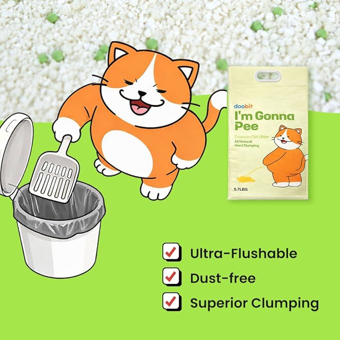 100% Cassava Cat Litter, Natural Clumping Litter, Dust-Free, Super Clumping, Soft Texture, Mixable with Crystal cat Litter,I'm Gonna Pee(5.7lb x 1pack)