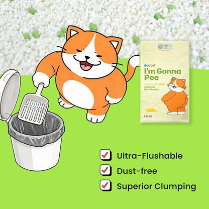 100% Cassava Cat Litter, Natural Clumping Litter, Dust-Free, Super Clumping, Soft Texture, Mixable with Crystal cat Litter,I'm Gonna Pee(5.7lb x 1pack)