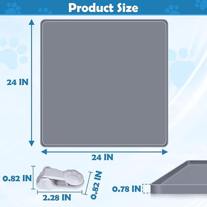 Dog Pee Pad Holder, Dog Potty Tray Silicone Puppy Pad Holder Tray Fits for 24" x 24" Training Pads, Puppy Potty Tray With 4 Clamps No Spill Raised Lip High Edge for Indoor Floor Protection (Dark Grey)