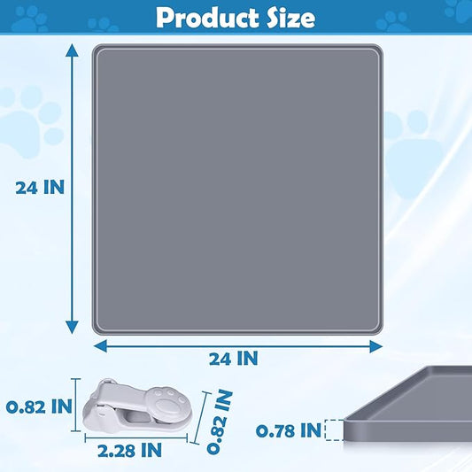 Dog Pee Pad Holder, Dog Potty Tray Silicone Puppy Pad Holder Tray Fits for 24" x 24" Training Pads, Puppy Potty Tray With 4 Clamps No Spill Raised Lip High Edge for Indoor Floor Protection (Dark Grey)