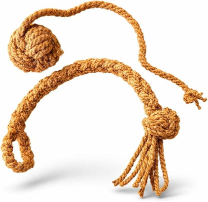 Freya & Dax LLC Natural Coconut Husk Rope Dog Toy – Eco-Friendly Chew & Tug Toy for All Breeds – Plastic-Free, Compostable, Gently Textured for Interactive Play.