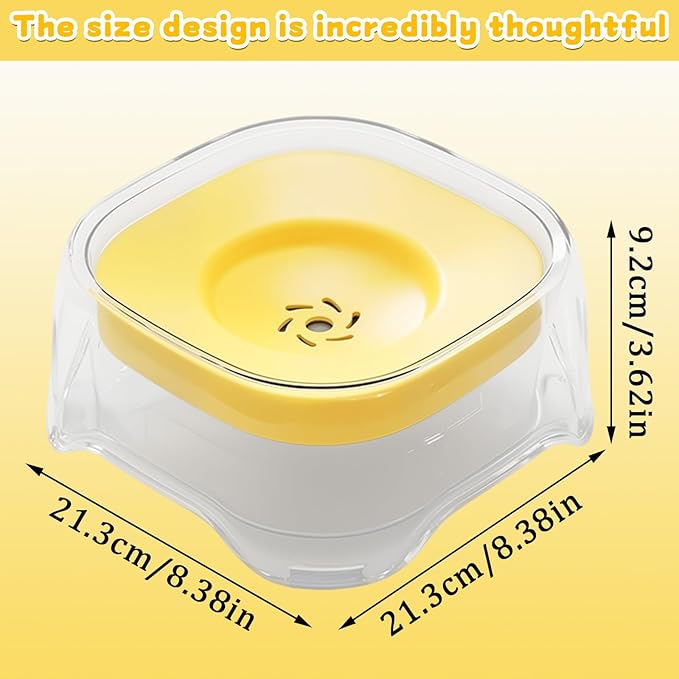 Splash-Proof Cat & Dog Water Bowl 2L Anti-Spill Design Reduces Refill Frequency Splash-Resistant Bowl Keeps Surroundings Clean Slow-Drink Bowl Designed for Pets Who Splash Water- (Yellow)