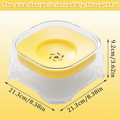 Splash-Proof Cat & Dog Water Bowl 2L Anti-Spill Design Reduces Refill Frequency Splash-Resistant Bowl Keeps Surroundings Clean Slow-Drink Bowl Designed for Pets Who Splash Water- (Yellow)