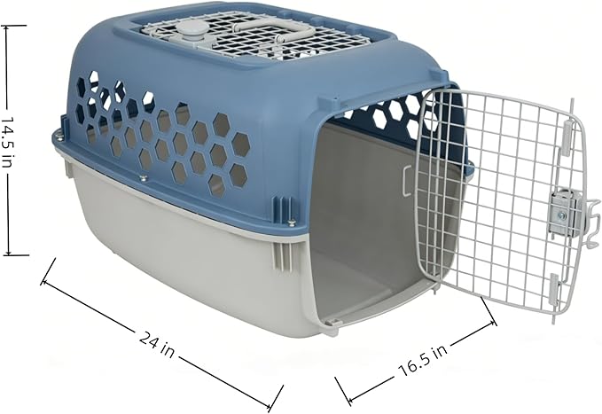 24 Inches Pet Kennel Carrier, Sturdy Portable 2-Door Top-Load Hard-Sided Pet Travel Carrier, Indoor & Travel Pet Cage, cat Kennel for Small Dogs & Cats, Blue and White