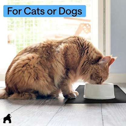 GORILLA GRIP 100% Waterproof Raised Edge BPA Free Silicone Pet Feeding Mat, Dog Cat Food Mats Contain Spills Protects Floors, Placemats for Cats and Dogs Water Bowl, Pets Accessories 18.5x11.5 Black