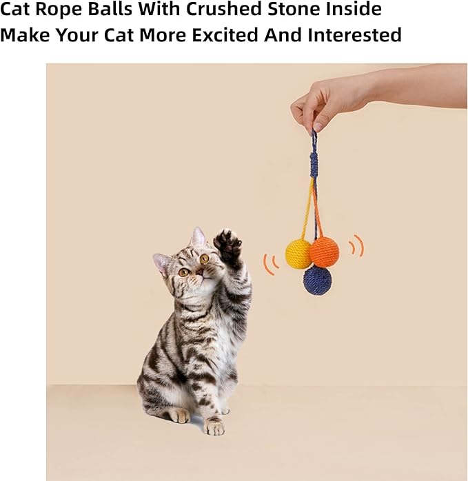 Cat Toy Sisal Ball Hanging Cat Toy Handmade Cat Rope Ball Chew Eco-Friendly Toy Pets Interactive Toy Cat Toys for Indoor Cats (Original Color, 1pcs)