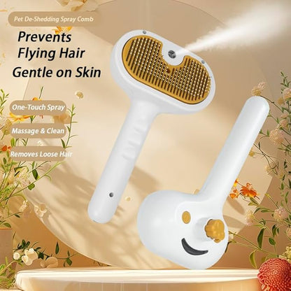 Pet Grooming Steam Brush, 3-in-1 Spray-on Hair Removal Comb for Long-Haired and Short-Haired Cats and Dogs