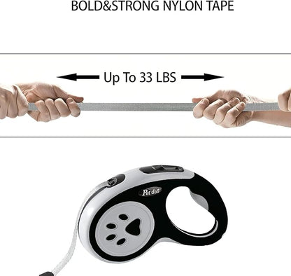 Retractable Dog Leash, VELIGOOD 5M/16FT Extendable Dog Lead with Strong Nylon Tape Tangle-Free One-Handed Brake, Pause, Lock for Small Medium Dogs (Black)