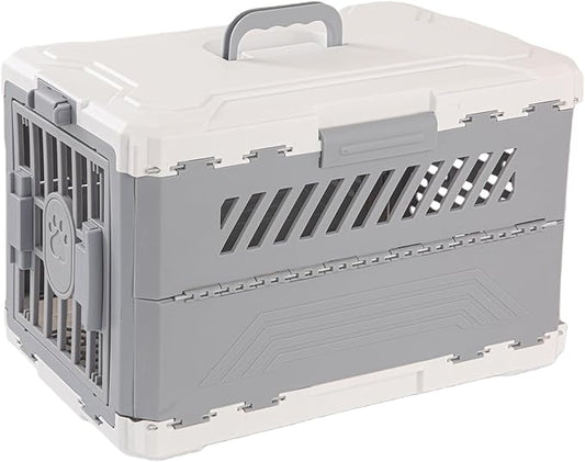 Collapsible Cat and Dog Cage - Durable Hard-Sided Carrier with Easy Unfolding, Space-Saving Design, and Comfortable Interior for Medium and Small Pets(Gray)