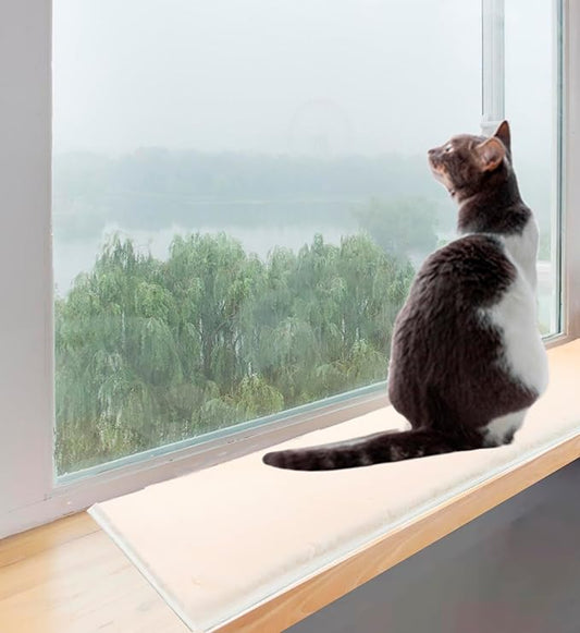 Soft Cat Dog Window Sill Pad Perch, Fluffy Windowsill Dog Mat Pillow Seat Bed, Cat Pet Cushion for Window Sill Mat (Beige, 12"x24")