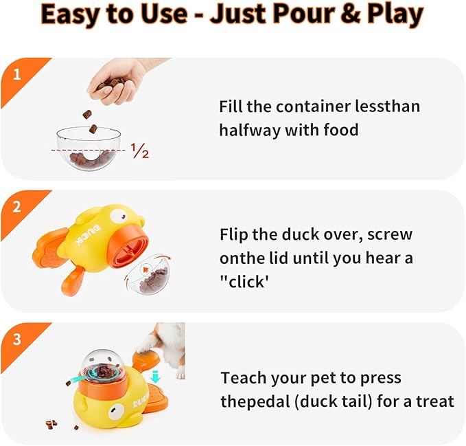 Interactive Dog Treat Dispenser Toy, Cute Duck Slow Feeder & Food Puzzle for Cats/Puppies - Durable IQ Training Pet Toy for Boredom Relief & Healthy Digestion