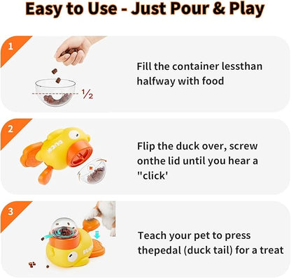 Interactive Dog Treat Dispenser Toy, Cute Duck Slow Feeder & Food Puzzle for Cats/Puppies - Durable IQ Training Pet Toy for Boredom Relief & Healthy Digestion