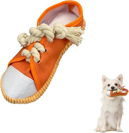 WishLotus Dog Squeaky Toys, Shoes-Shaped Dogs Chew Toys Tear-Resistant Dog Plush Toys for Teeth Grinding & Relieve Boredom for Gifts (Orange)