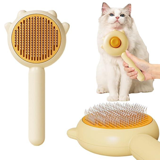 Magic Pet Comb, 2023 New Pet Hair Cleaner Brush, Cat Grooming Brush Long or Short Hair Cats Dogs Pet Massage Brushes, Self Cleaning Slicker Comb for Kitten Removes Tangles Loose Fur (#Yellow)