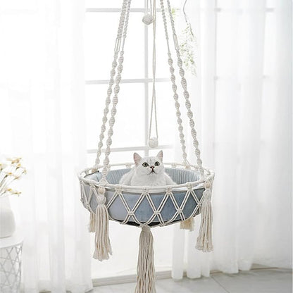 Hand Woven Cat Hammock with Stylish Bohemian Designs, Hanging Cat Bed, Cats Swing Bed, Pet Supplies, Home Decor, Cats Hammock Beds for Playing, Sleeping, Lounging and Climbing