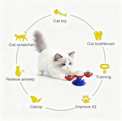 Interactive Cat Toys & Treat Dispenser with Catnip Ball - Chew, Scratch, Rub & Teeth Grooming Toys for Indoor Cats, BPA-Free, Sturdy TPR (Blue)