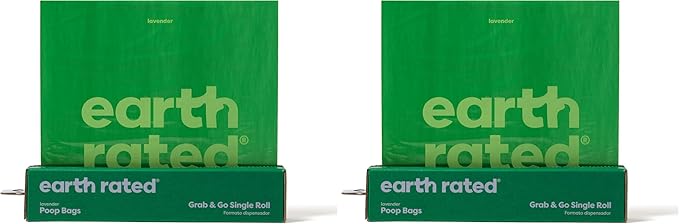 Earth Rated Dog Poop Bags, Thick Grab and Go Single Roll, Ideal for Backyard Pickups, Lavender Scented, 100 Count (Pack of 2)