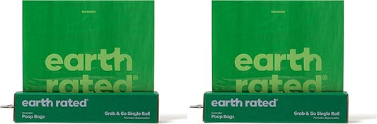 Earth Rated Dog Poop Bags, Thick Grab and Go Single Roll, Ideal for Backyard Pickups, Lavender Scented, 100 Count (Pack of 2)
