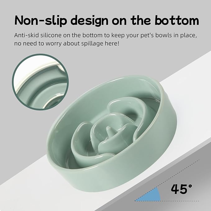Ceramic 0.9 Cup Dog Bowl Slow Feeder for Small Dog, 6.1inch Pet Puzzle Slow Feeder, Stop Bloat, Preventing Choking(1 Bowl-Light Green)