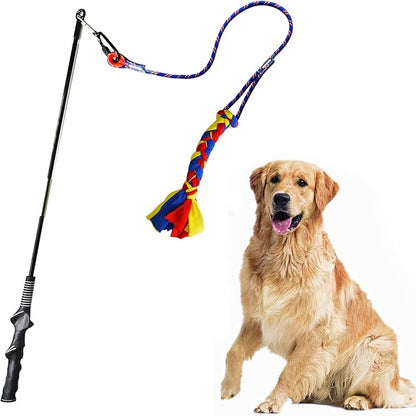 Flirt Pole for Dogs-Interactive Lures Durability Rope,Chase and Tug of war Puppy Toy，Outdoor Dog Agility Training Equipment Plush，Teaser Chew Pet Kits for Small Medium Dogs