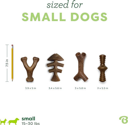Benebone Small 4-Pack Dog Toys for Aggressive Chewers – Durable Dog Bones, Made in USA – Dog Toys for Small Dogs Under 30 lbs