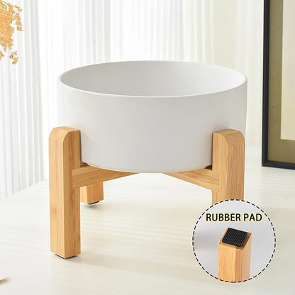 8'' Ceramic Raised Dog Bowl - 70Oz Dog Food & Water Bowl with Elevated Non-Slip Bamboo Stand, Dishwasher & Microwave Safe, Anti Vomiting Heavy Duty Pet Bowl for Medium and Large Dogs, Pink