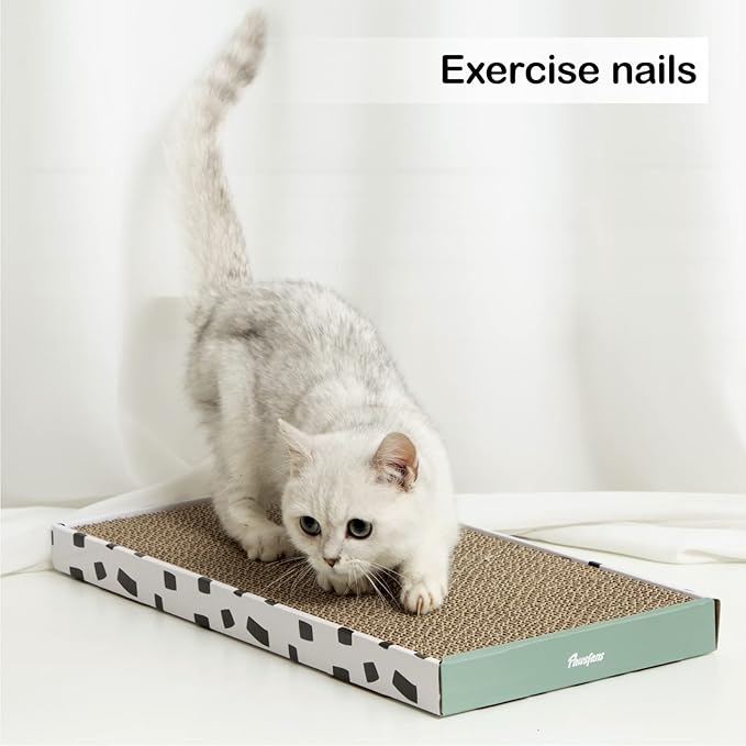 PAWSFANS Cat Scratcher Cardboard Scratch Pad with Box,Durable Corrugate Scratching Board Kitty Sofa Lounge Bed Reversible Catnip Included for Indoor Cats,Large (Box, 3pcs)