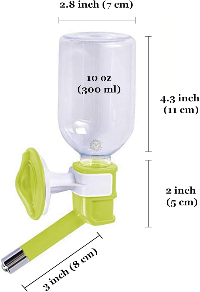 SunGrow 10 oz Guinea Pig & Hamster Pet Crate Water Bottle Dispenser, No Drip Dog Puppy & Cats Cage Kennel Wall Mount Water Dispenser/Feeder Bottle, Suitable for Kitten, Ferrets & Other Small Animals