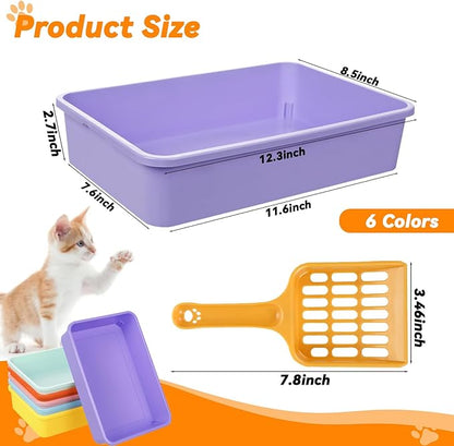 6 Set Small Cat Litter Box Kitten Litter Pan 12.3" x 8.5" x 2.7" Rabbit Plastic Litter Tray with 6 Scoop for Easy Cleaning, Hamster/Guinea Pig/Hedgehog Travel Toilet Pan