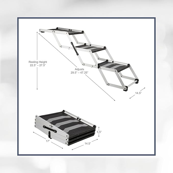 TRIXIE Foldable Aluminum Pet Steps for Dogs Up to 165 Pounds Adjustable from 19.5 to 27.5 Inches
