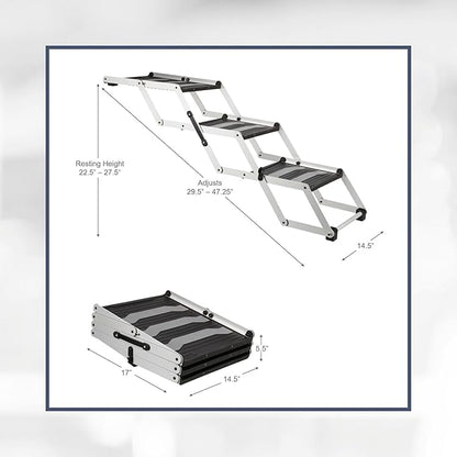 TRIXIE Foldable Aluminum Pet Steps for Dogs Up to 165 Pounds Adjustable from 19.5 to 27.5 Inches