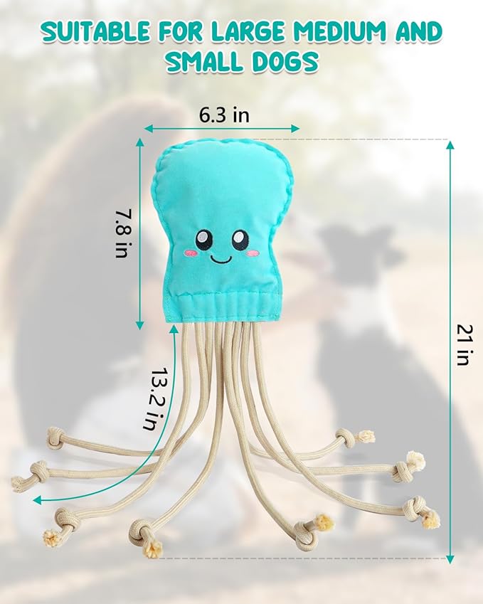 SCHITEC Dog Rope Toys, Plush Crinkle Tug of War Toy for Small Medium Dogs, Interactive Octopus Stuffed Chew Toy for Puppy Teething