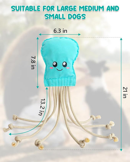 SCHITEC Dog Rope Toys, Plush Crinkle Tug of War Toy for Small Medium Dogs, Interactive Octopus Stuffed Chew Toy for Puppy Teething