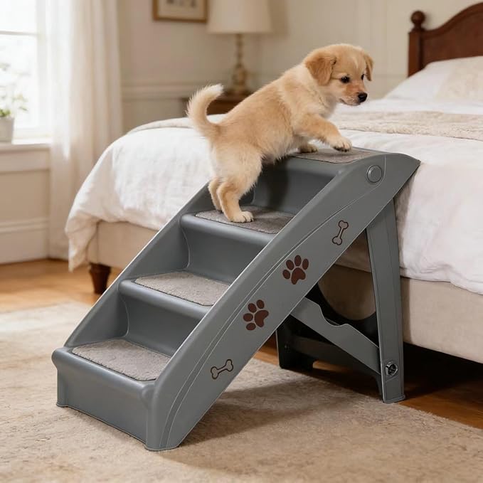 ZENY Folding Dog Stairs, Portable Indoor/Outdoor Pet Steps for Bed, Couch & Car, Pet Staris for Small Pet Dog/Cat, Grey