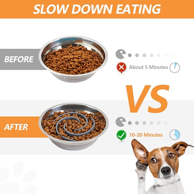 Slow Feeder Dog Bowls Insert, Animire Soft Silicone Slow Eating Dog Food Bowl for Small, Medium and Large Dogs, Compatible with Regular and Elevated Bowls