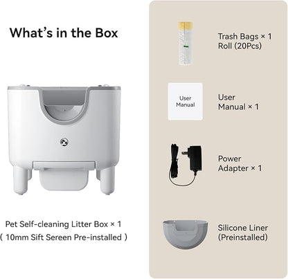 F6 Open-Top Automatic Cat Litter Box Self-Cleaning, Easy to Maintain, with Integrated Safety Protection and Odor Removal (Trash Bags Included)