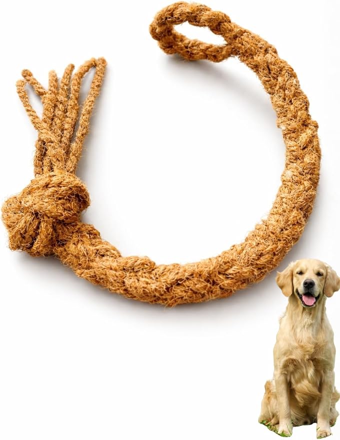 Freya & Dax LLC Natural Coconut Husk Rope Dog Toy – Eco-Friendly Chew & Tug Toy for All Breeds – Plastic-Free, Compostable, Gently Textured for Interactive Play.