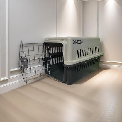 Dog Airline Kennel Pet Travel Crate, Heavy-Duty Metal Door Plastic Carrier, Portable Dog Crate with Wheels for SUV/Airplane Travel/Vet Visit, Large Medium Dog Pet Cage
