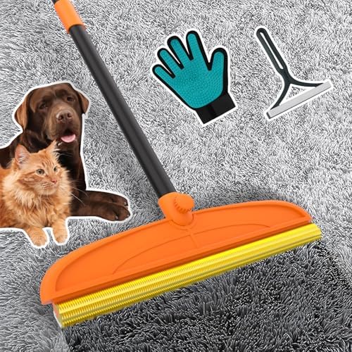 Carpet Rake for Pet Hair Removal, 5FT Reusable Pet Hair Removal Tool with Adjustable Handle, 3 in 1 Lint Remover Dog Cat Fur Remover Broom for Rugs, Mats, Beds, Stairs, Couch by HUICOCY