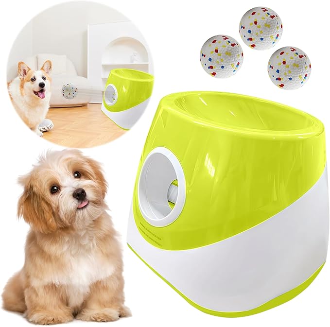 Automatic Ball Launcher for Dogs with 3 Tennis Balls - Interactive Dog Toy with 3 Adjustable Distances, Rechargeable Ball Thrower for Small & Medium Dogs, Indoor Outdoor Fetch Machine for Pet Exercise