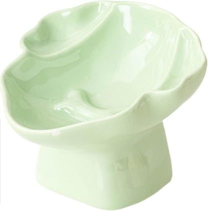 Ceramic Raised Pet Slow Feeder Bowl, Elevated Cat and Dog Slow Feeder, Decorative Standing Doggy Design, Anti-Slip Base, Anti-Vomiting (Green)