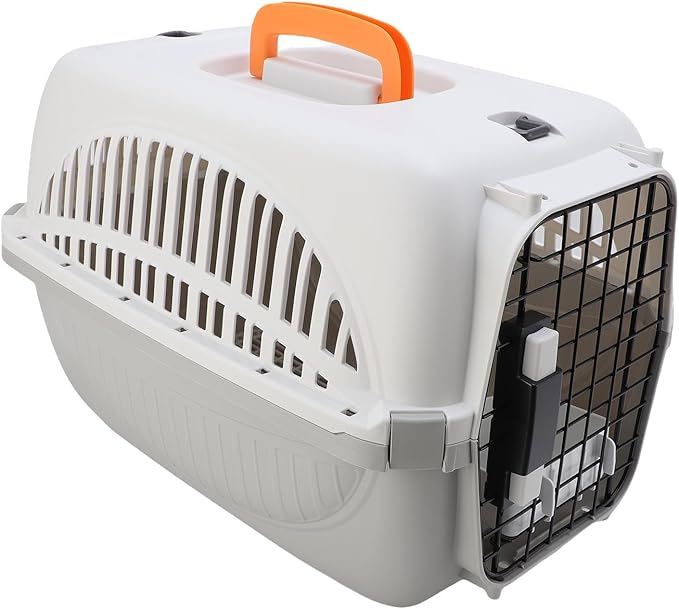 Dioche Crate Hard Sided Plastic Pet Carrier - Easy to Assemble Portable Dog Carrier with Ample Space, Excellent Ventilation for Outdoor Travel - Gray (Gray)