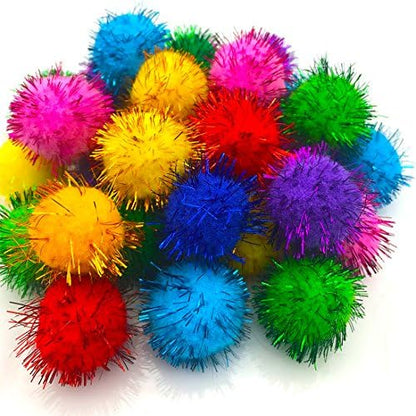 VAPKER 30 Piece Assorted Color Sparkle Balls Cat's Favorite Toy Tinsel Pom Poms Glitter - Image 2