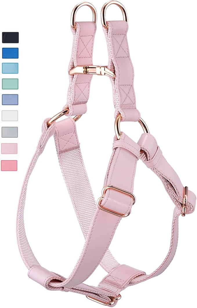 Soft Leather No Pull Dog Harness - Adjustable Step in Dog Harness with Rose Gold Heavy Duty Metal Buckle, Freedom Nylon Dog Halter Vests for Small Medium Large Dogs Easy Walking Training (Pink,XS)