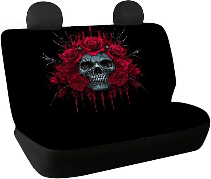 AFPANQZ Rose Skull Car Seat Cover Rear Seats Only High Stretchy Washable Bucket Seat Cushion Protector Backseats Covers for Girls Women, Fit Most Cars, Sedan, SUV