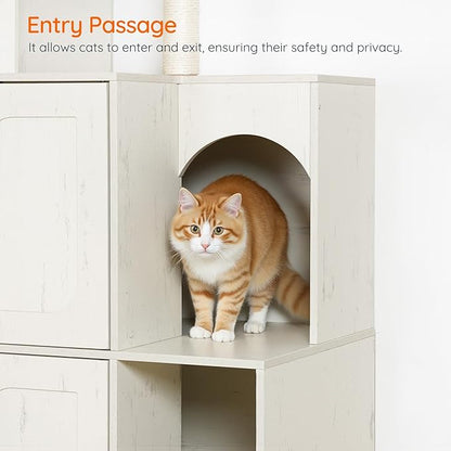 HOOBRO Cat Litter Box Enclosure Furniture for 2 Cats, 2 in 1 Hidden Litter Box Furniture with Sisal Scratching Posts and Dangling Balls, Double Litter Box Cabinet with Cat Tree, Indoor Cat House White
