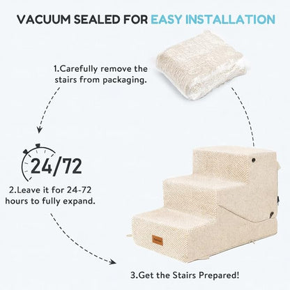 5-Step Dog Stairs and Ramp for Small Dogs and Cats, Pet Steps for High Bed with Non-Slip Bottom, Beige